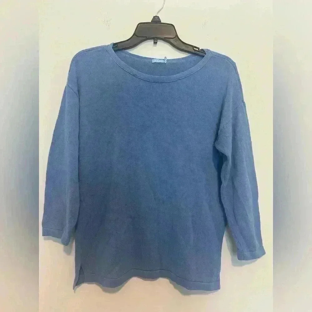 J. McLaughlin Crewneck Sweater Womens Size M Knit Blue Linen/Cotton